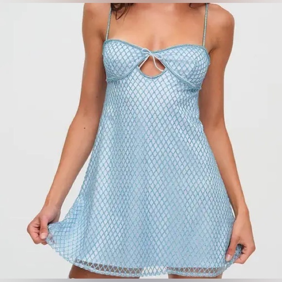 For Love And Lemons Dresses & Skirts - $169 NWT Blue For Love And Lemons Glitter Slip Dress Sz Medium